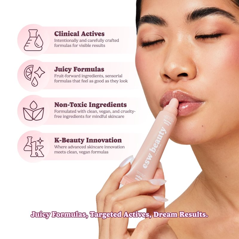 ESW Beauty Rose Sugar Smoothie Shimmer Lip Treatment – Soft Rose & Sweet Sugar with Shea Butter & Vitamin E for Luminous Shine & Daily Protection