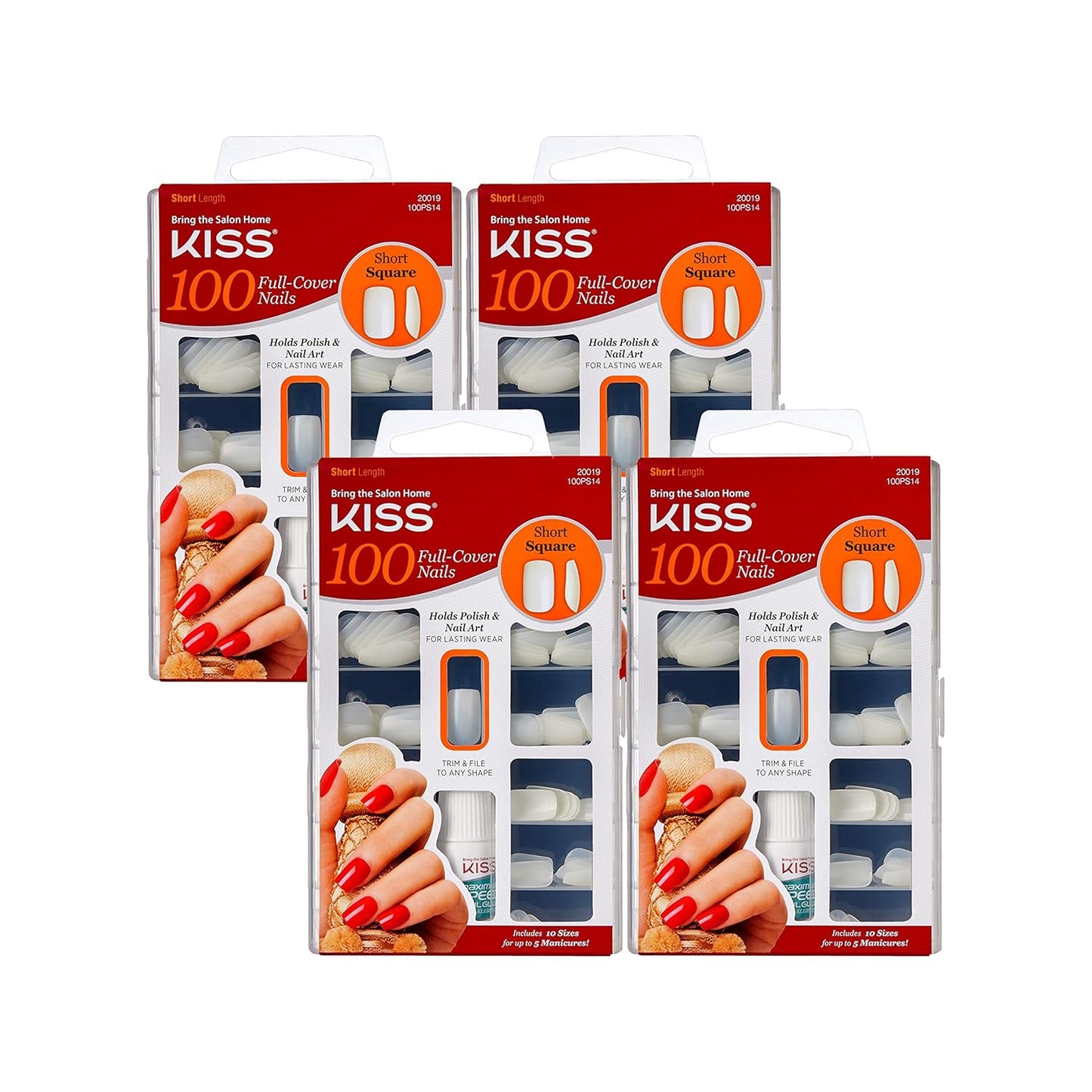 Kiss Products 100 Full Cover Nails, Short Square (4 PACK)