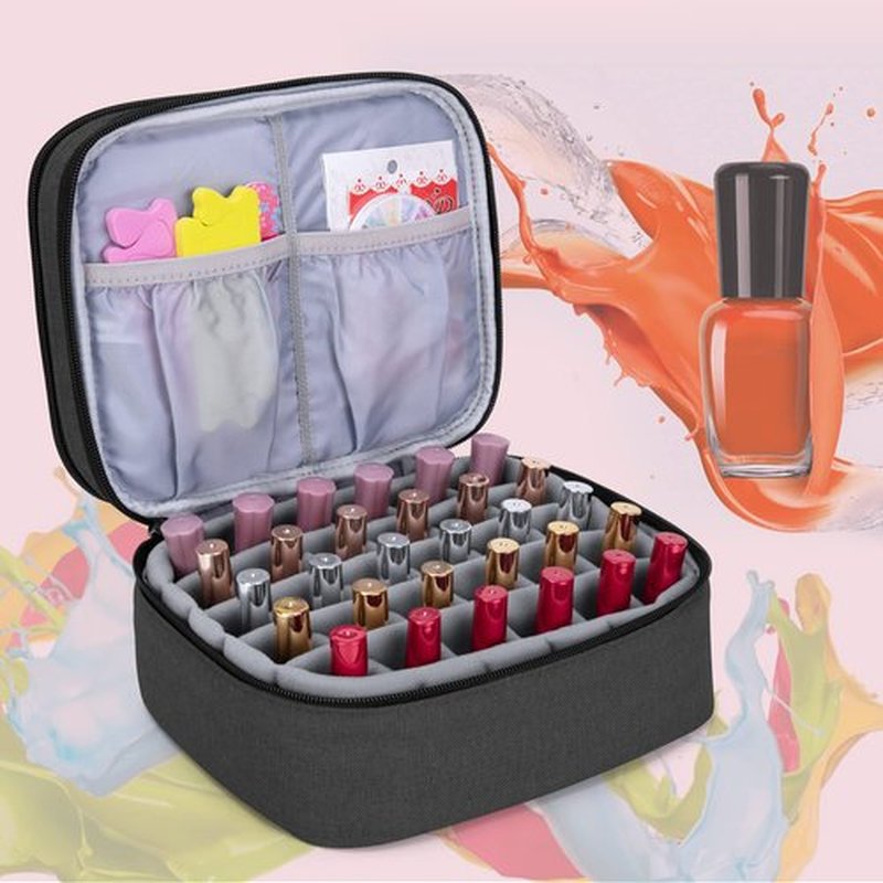 LUXJA Nail Polish Carrying Case - Holds 30 Bottles (15ml - 0.5 fl.oz), Double-layer Organizer for Nail Polish and Manicure Set, Black (Bag Only)