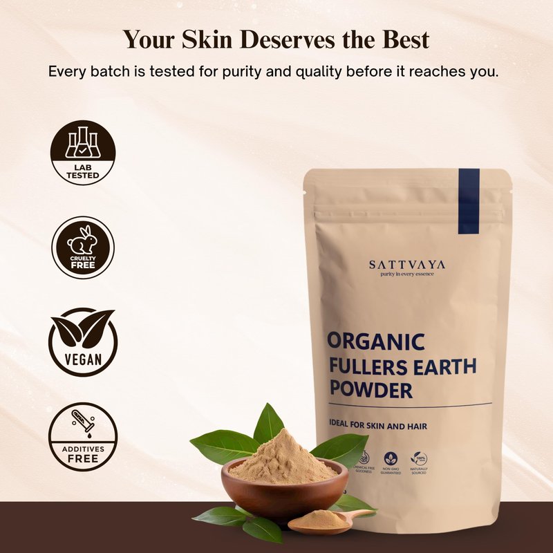 SATTVAYA Multani Mitti (Fuller’s Earth) Powder – 100% Pure & Natural Face Pack for Oily Skin, Deep Cleansing & Oil Control (12.8OZ)