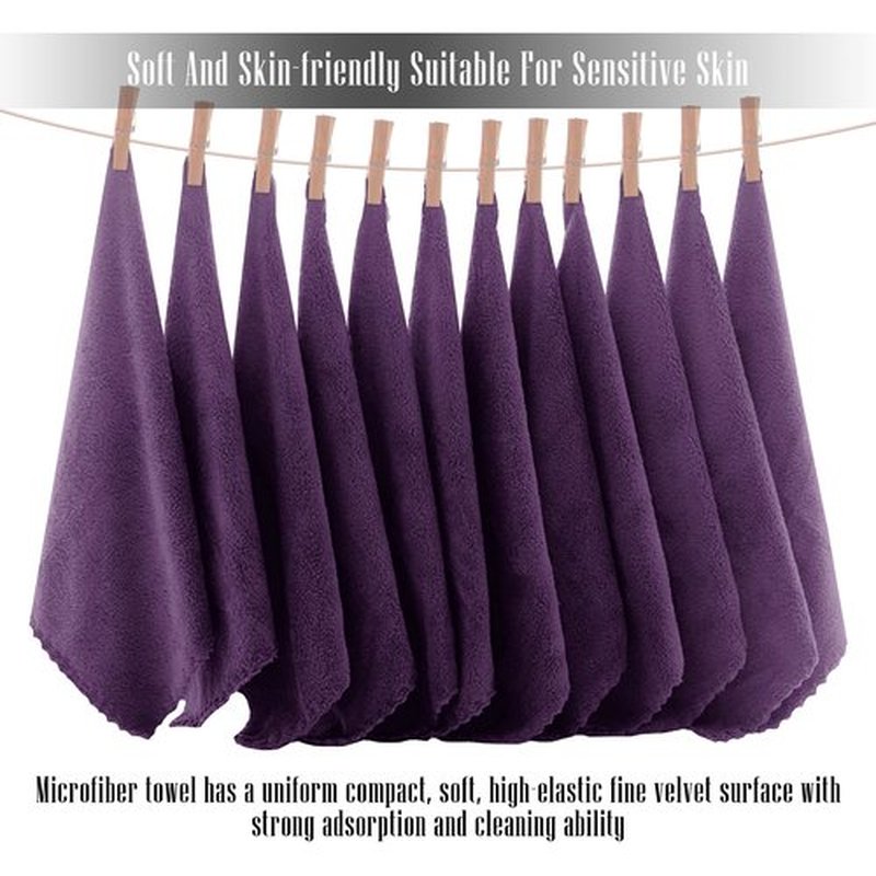 TENSTARS 12 Pack Premium Washcloths Set - Quick Drying- Soft Microfiber Coral Velvet Highly Absorbent Wash Clothes - Multipurpose Use as Bath, Spa, Facial, Fingertip Towel (Grape Purple)