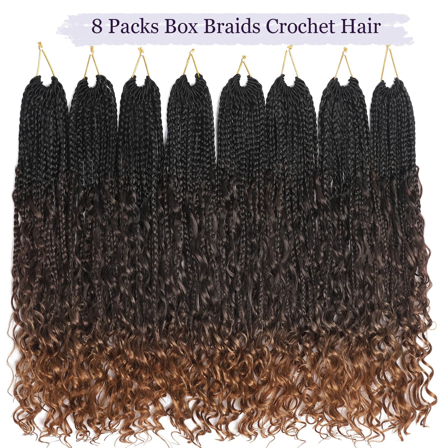 18 Inch Goddess Box Braids Crochet Hair 8 Packs Pre-Looped Box Braids Crochet Hair Boho Box Braids Crochet Hair Pre Looped Crochet Braids for Black Women (18 Inch,1B/4/30)
