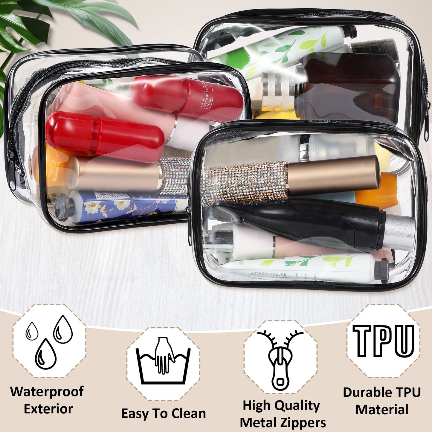 Weewooday 12 Pieces Clear Cosmetics Bag PVC Zippered Clear Toiletry Carry Pouch Cosmetic Makeup Bag Waterproof Makeup Vinyl Plastic Organizer Case for Vacation Bathroom(Black,Small)