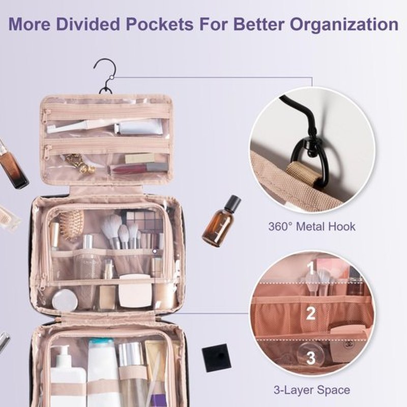 Everfun Hanging Travel Toiletry Bag for Women Traveling With Leakproof Compartment Makeup Cosmetic Organizer Dopp Kit Travel Accessories Essentials Must Have