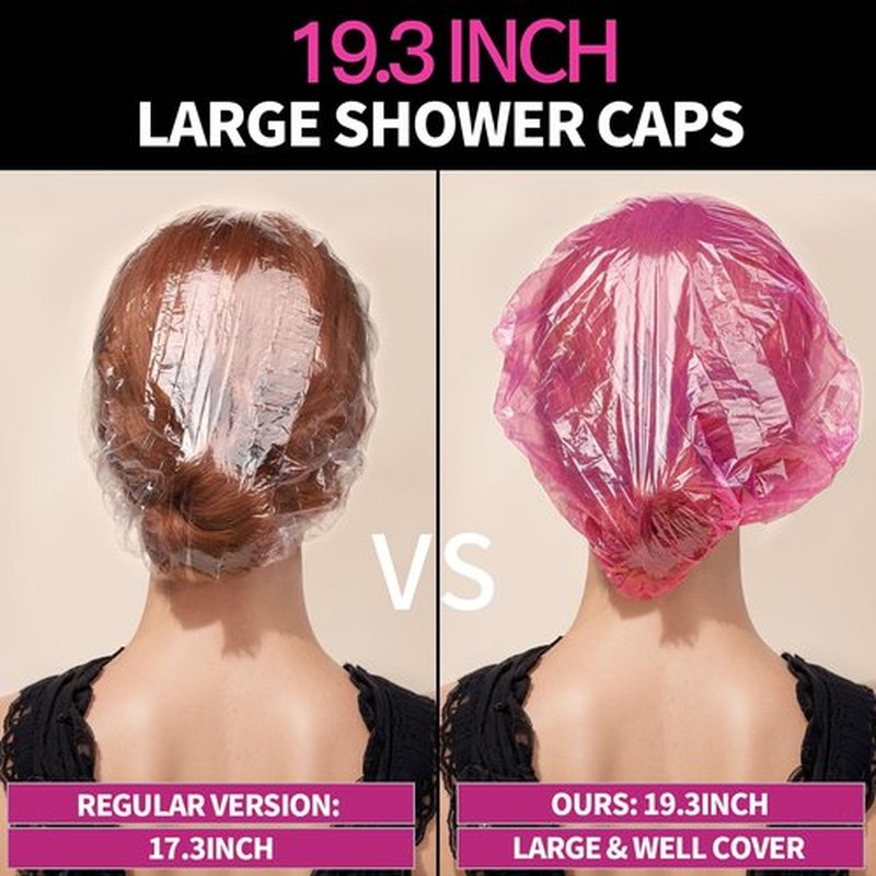LEOBRO Disposable Shower Caps, 100PCS Large Shower Caps, Shower Caps for Women Disposable, Thick Plastic Hair Caps Plastic Shower Caps, Plastic Caps for Hair Treatment, Large Size 19.3 INCH, Pink