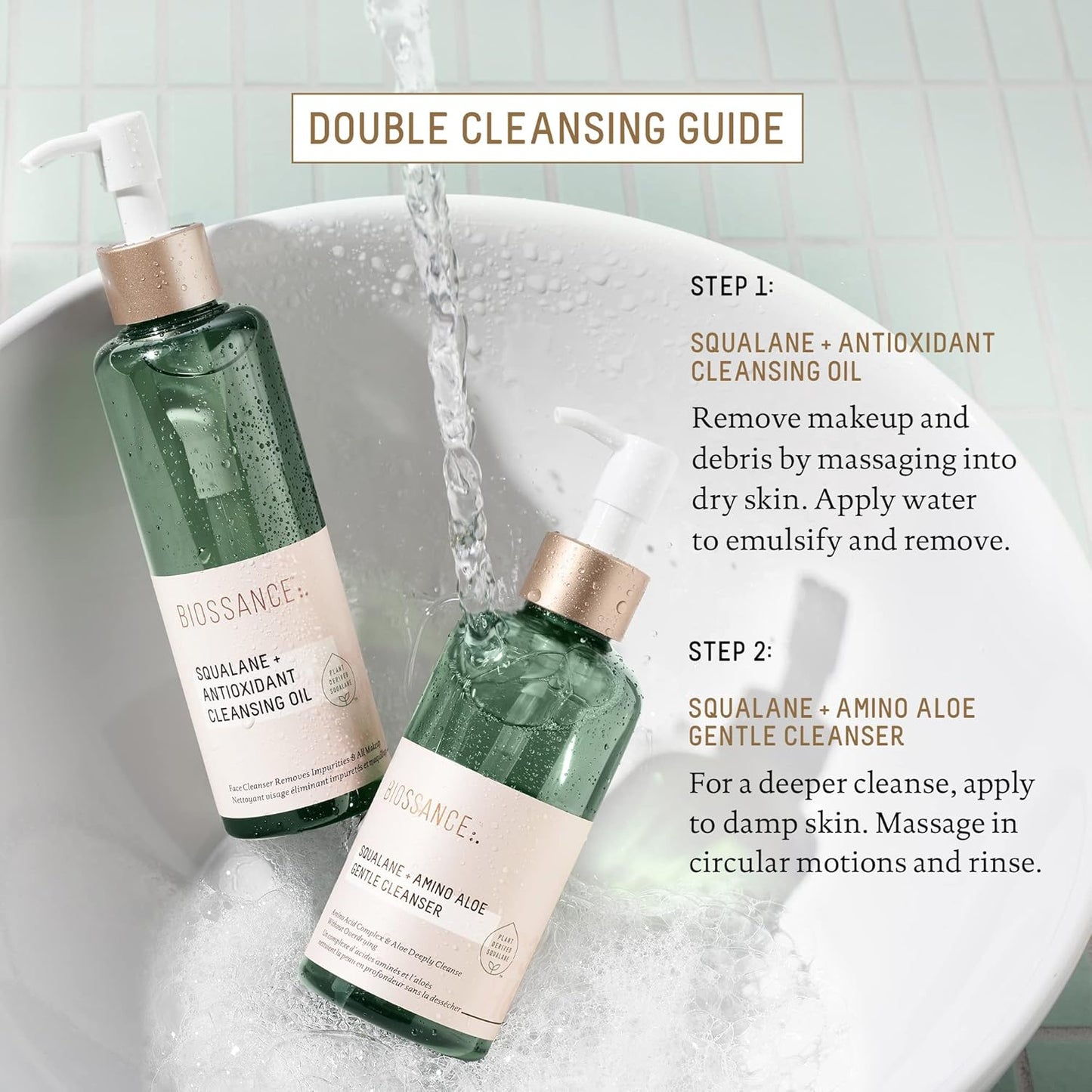 BIOSSANCE Squalane + Amino Aloe Gentle Face Wash – Foaming Facial Cleanser Gel – Hydrating for All Skin Types – Removes Makeup & Deeply Cleans Pores with Moringa Extract – Soothes with Aloe Vera
