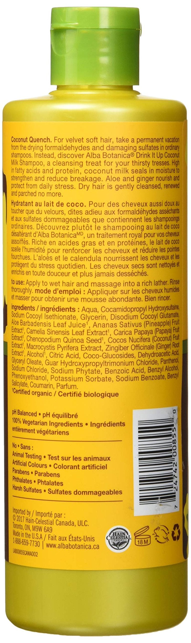 Alba Botanica Hawaiian Shampoo, Coconut Milk 12 oz (Pack of 4)