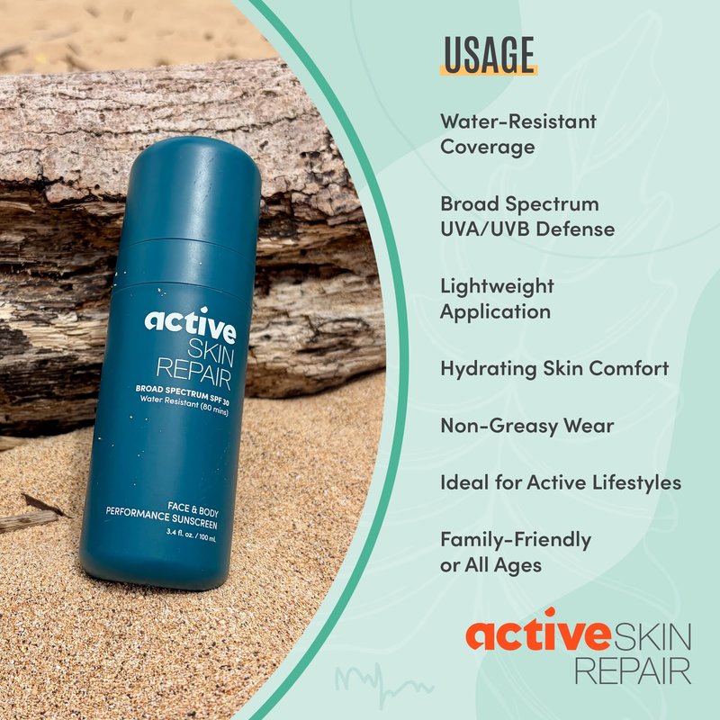 Active Skin Repair SPF 30 Performance Water-Resistant Sunscreen for Face & Body, Reef-Safe and EWG Verified, Hydrating Broad Spectrum Sunscreen Body Lotion, 3.4 fl oz
