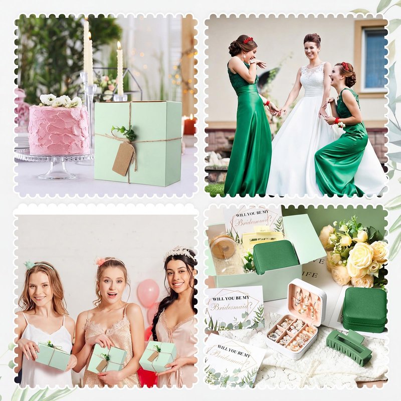 Quelay 56 Pcs Bridal Gift Set, 15oz Glass Cup, Mini Jewelry Box, Square Clips, Will You Be My Bridesmaid Invitation Card for Bridal Shower & Bachelorette Party(Classic,Green)