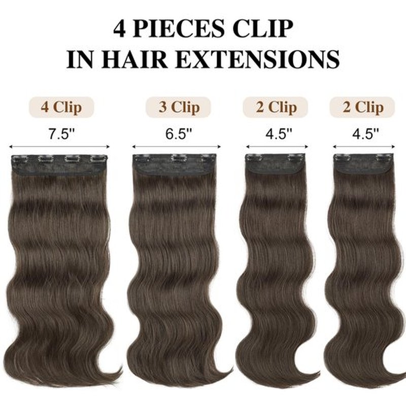 HANYUDIE Clip in Hair Extensions 20 Inch Brown Clip in Hair Extensions for Women 4 PCS Classic Synthetic Long Wavy Hair Extensions Clip ins 11 Clips 210g (Dark Brown)