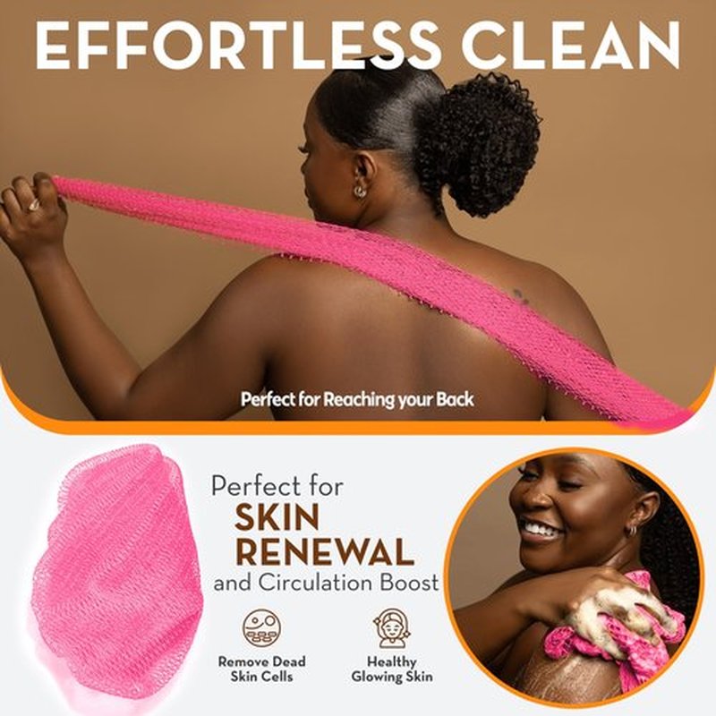 Bellanomi African Exfoliating Net Sponge Authentic Ethically Sourced from Nigeria 45 inch Long (Pink)