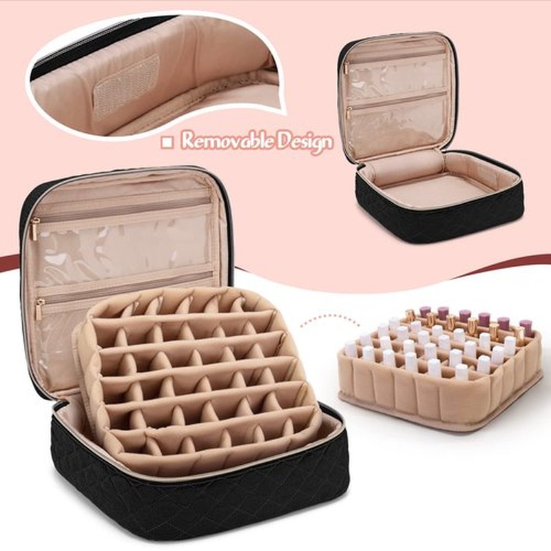 Yarwo Nail Polish Carrying Bag Holds 36 Bottles (15ml/0.5 fl.oz), Travel Storage Organizer for Nail Polish and Manicure Accessories, Dusty Rose