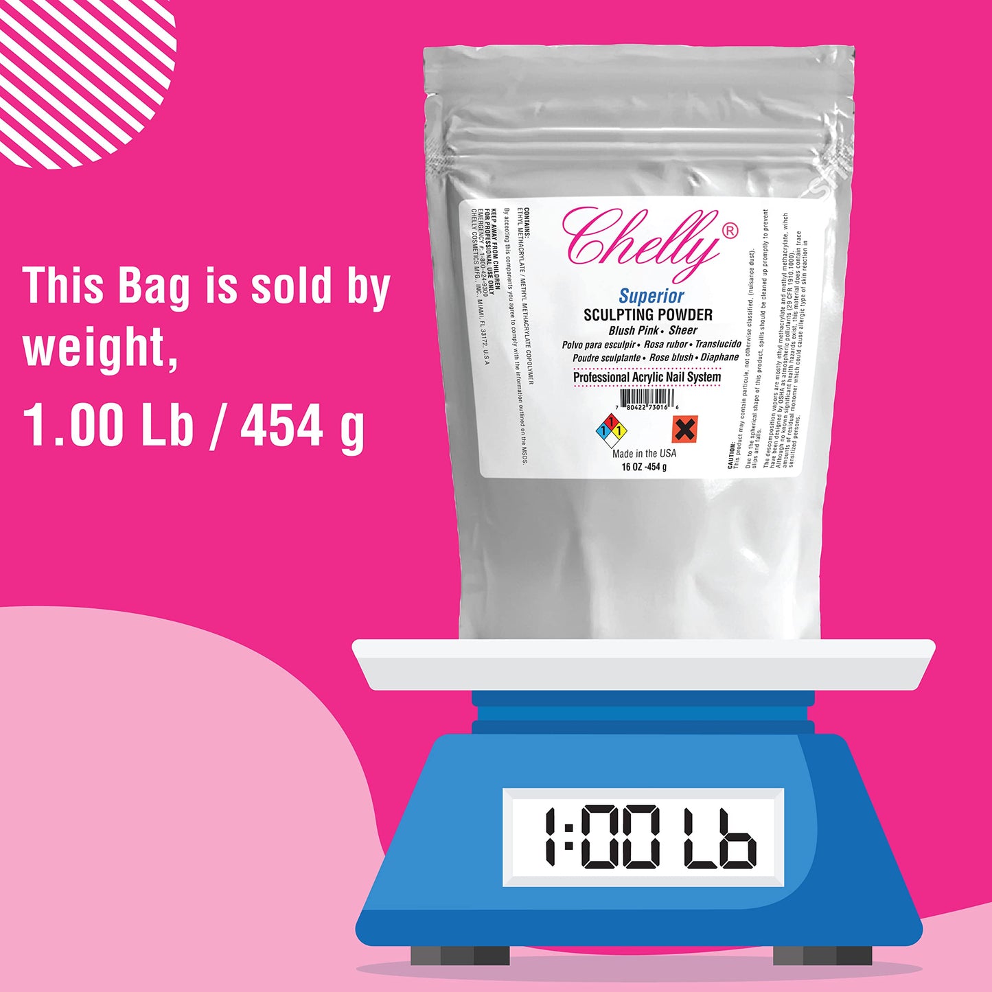 Chelly Superior Sculpting Powder Professional Acrylic Nail System Clear Blush Pink Medium Pink 16 oz 454 g (Blush Pink)