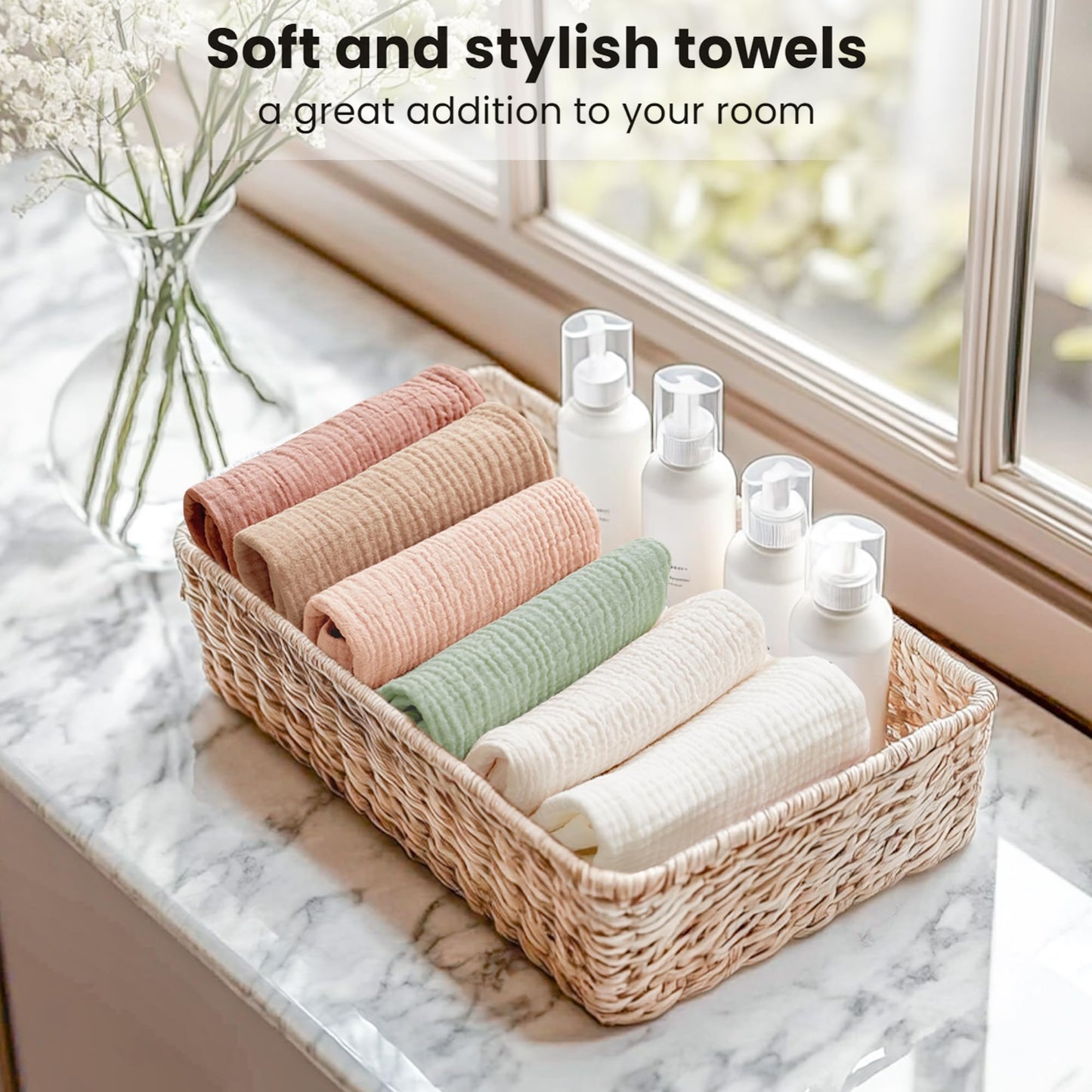 Konssy 6 Pack Face Cloths, 100% Muslin Cotton Wash Cloth for Washing Face