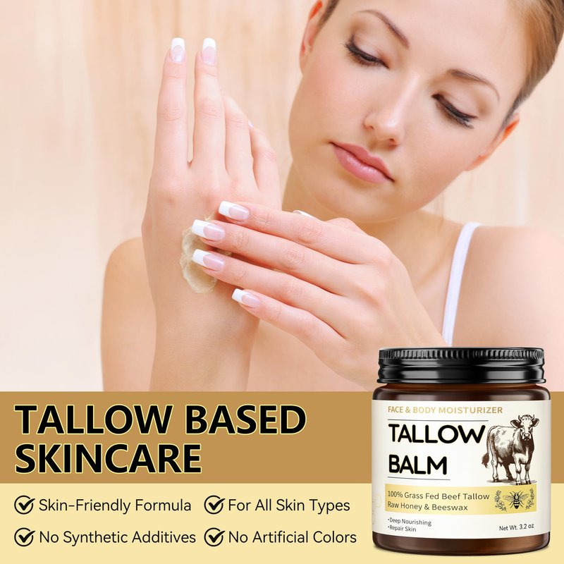 Veakoo Beef Tallow for Skin, 2 Pcs Grass Fed Tallow and Honey Balm, Organic Tallow Face Moisturizer, Natural Moisturizing Cream for Women Men, Body Butter, Nourish and Soothe Dry Skin