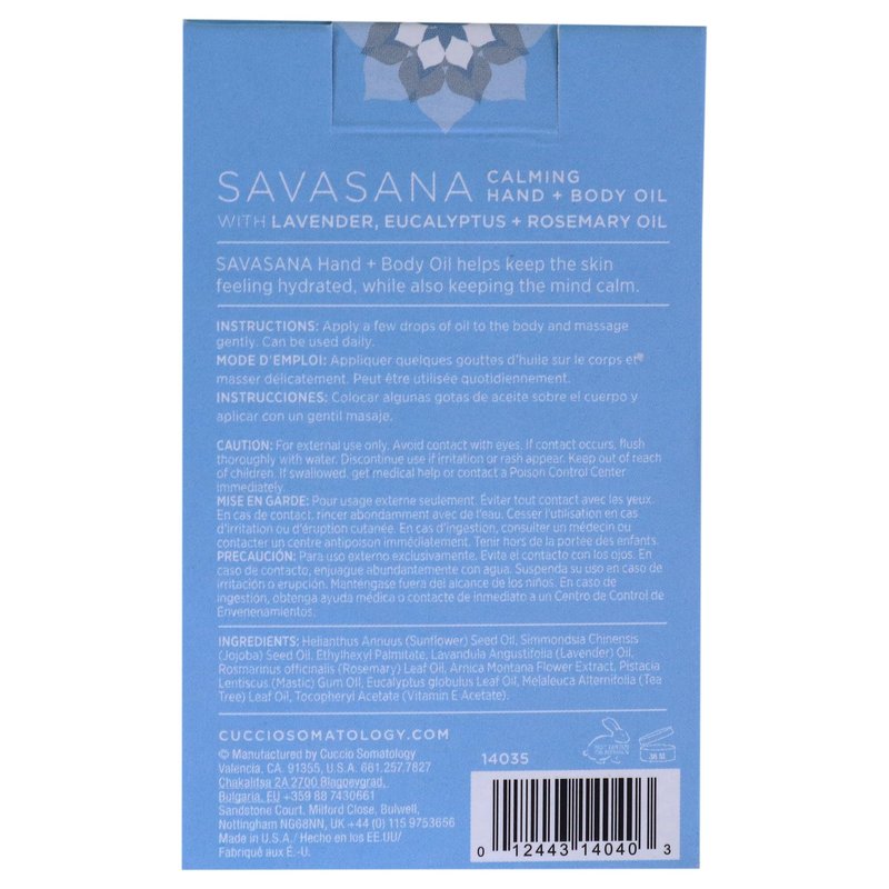 cuccio SOMATOLOGY Savasana Calming Hand and Body Oil - Intensely Moisturizing And Hydrating Blend - Made With Lavender, Eucalyptus, And Rosemary Oils - Soothe Your Mind And Nourish Your Body - 2.5 Oz