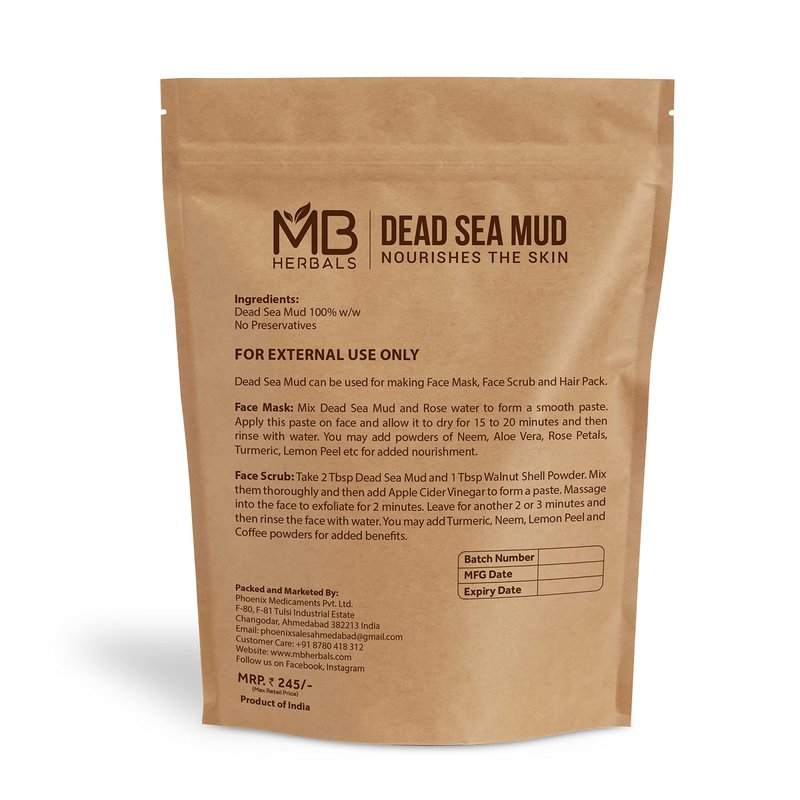 MB Herbals Dead Sea Mud 3.5 oz / 100 Gram | Nourishes Exfoliates Softens & Detoxify the Skin | DRY CLAY POWDER | External Use Only