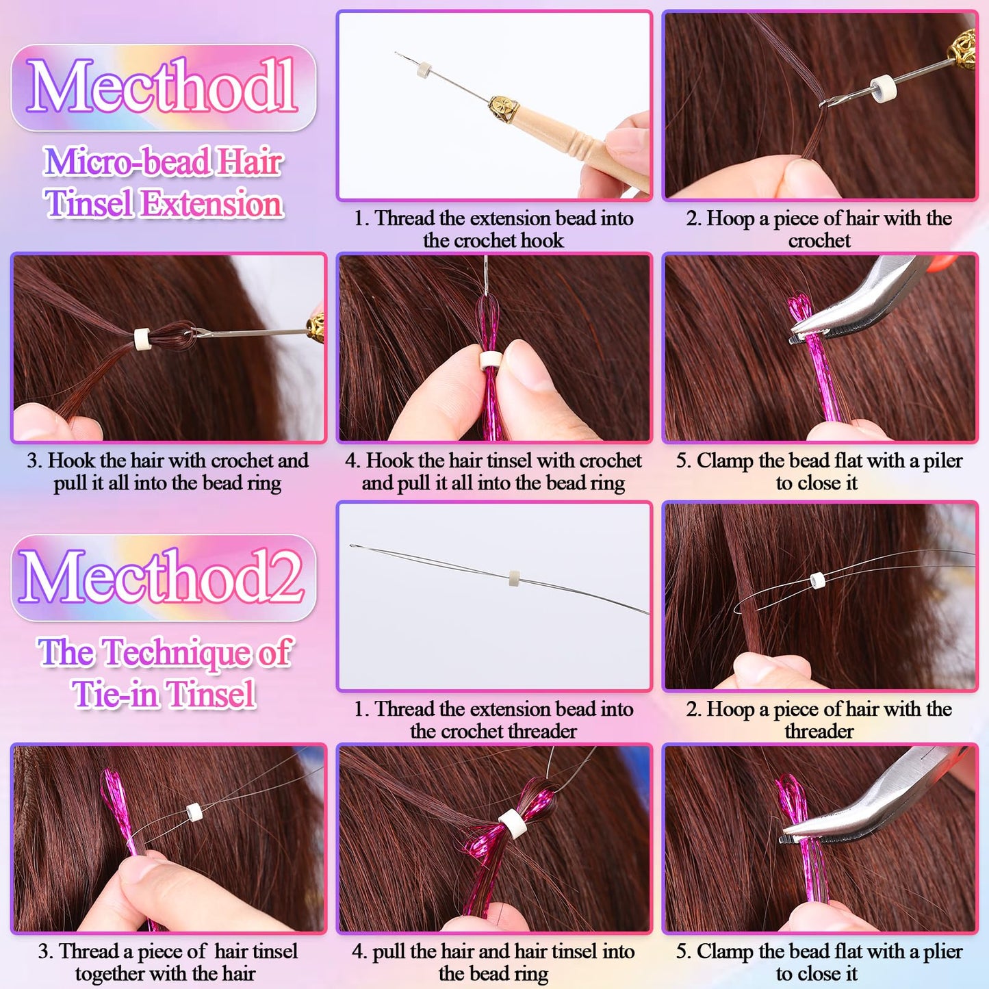 25 Colors Fairy Hair Tinsel Kit 5000 Hair Glitter Strands 48 Inch Heat Resistant Tinsel Hair Extensions Sparkling Shiny Highlights Hair Tinsel with Tools for Christmas Halloween New Year Cosplay Party