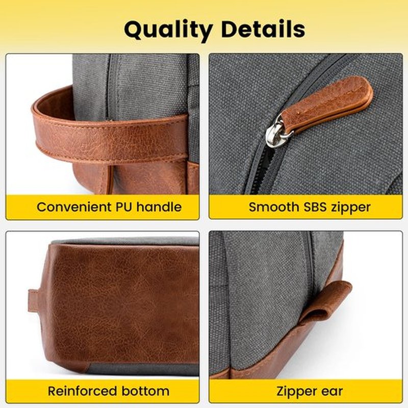 Vorspack Toiletry Bag Hanging Dopp Kit for Men Water Resistant Canvas Shaving Bag with Large Capacity for Travel - Light Grey