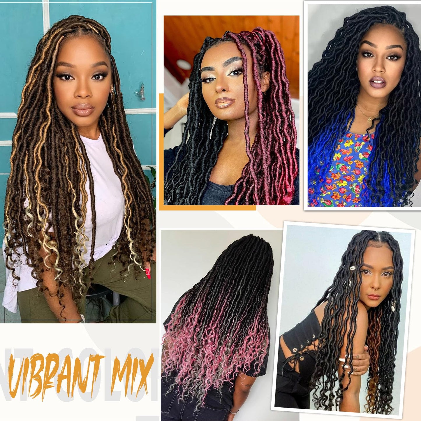 Goddess Locs Crochet Hair 18 Inch 6 Packs Ombre Faux Locs Crochet Hair Pre Looped Crochet Faux Locs with Curly ends Soft Loc Hair Extensions for Women(18 Inch,6 Packs,1B/Purple/Pink)
