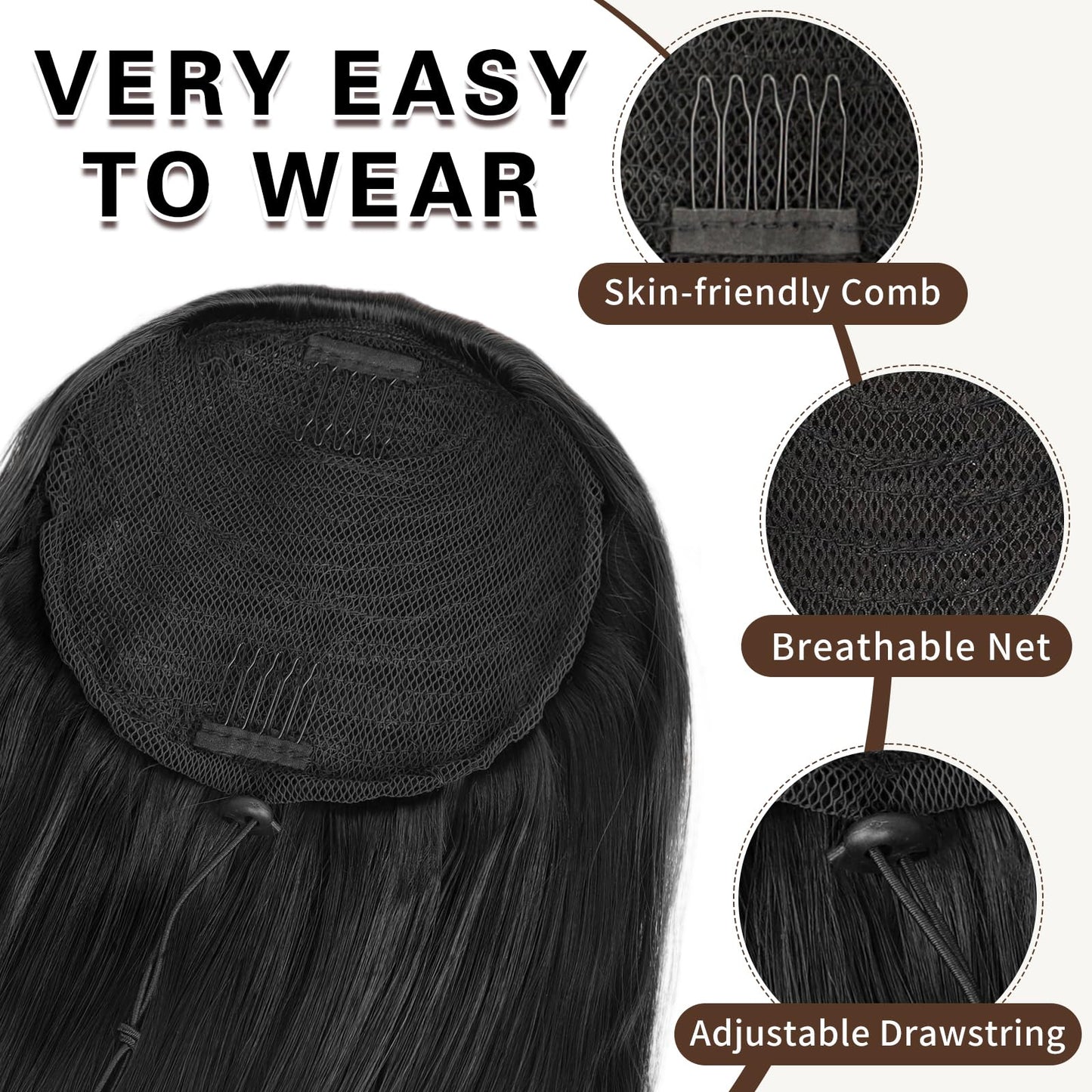 SHNMIN Ponytail Extension, Drawstring Ponytail Extension for Women 26inch Long Wavy Pony Tails Clip in Ponytail Hair Extensions Synthetic Layered Ponytail for Daily Use