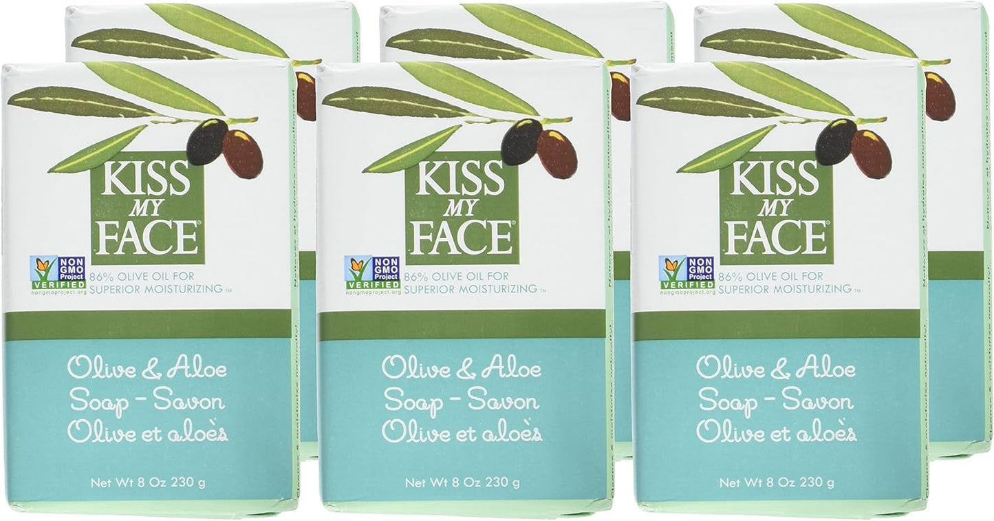 Kiss My Face Soap Bar Olive & Aloe with sea Salt 8 Ounce (235ml) (6 Pack)