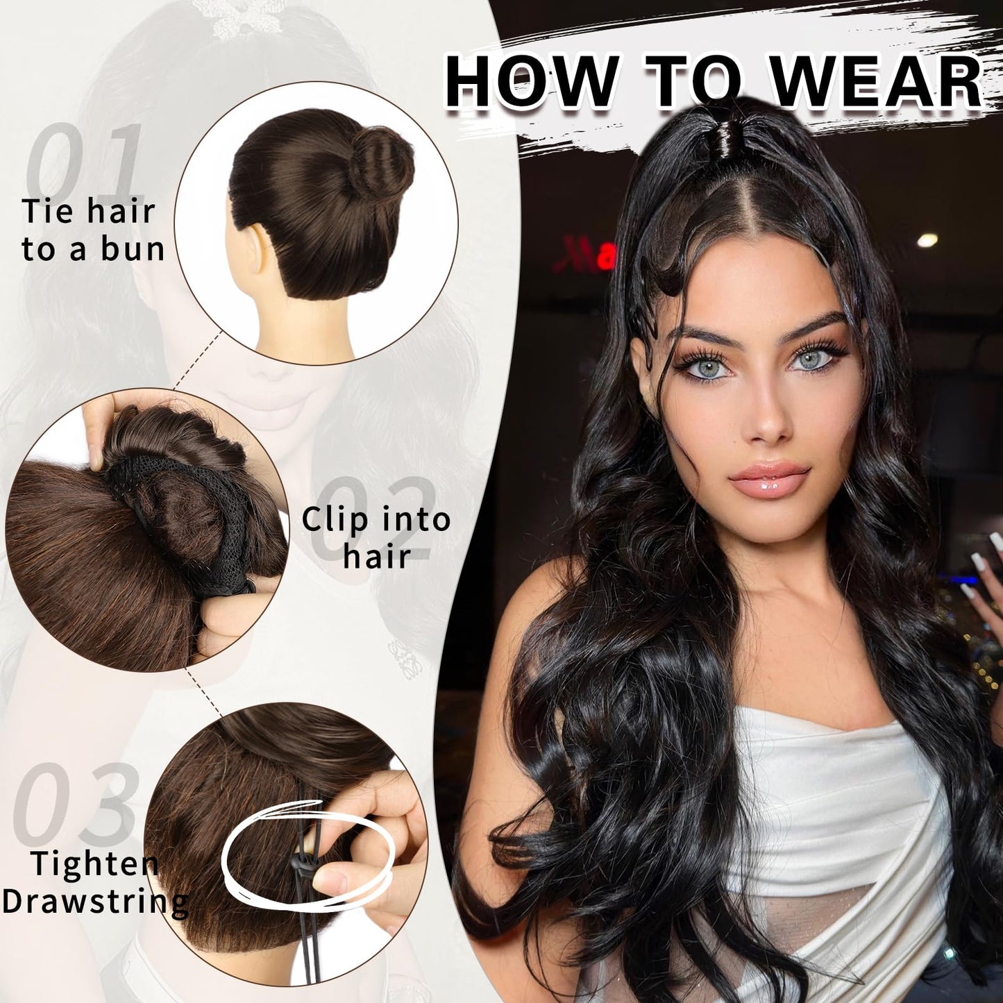 SHNMIN Ponytail Extension, Drawstring Ponytail Extension for Women 26inch Long Wavy Pony Tails Clip in Ponytail Hair Extensions Synthetic Layered Ponytail for Daily Use