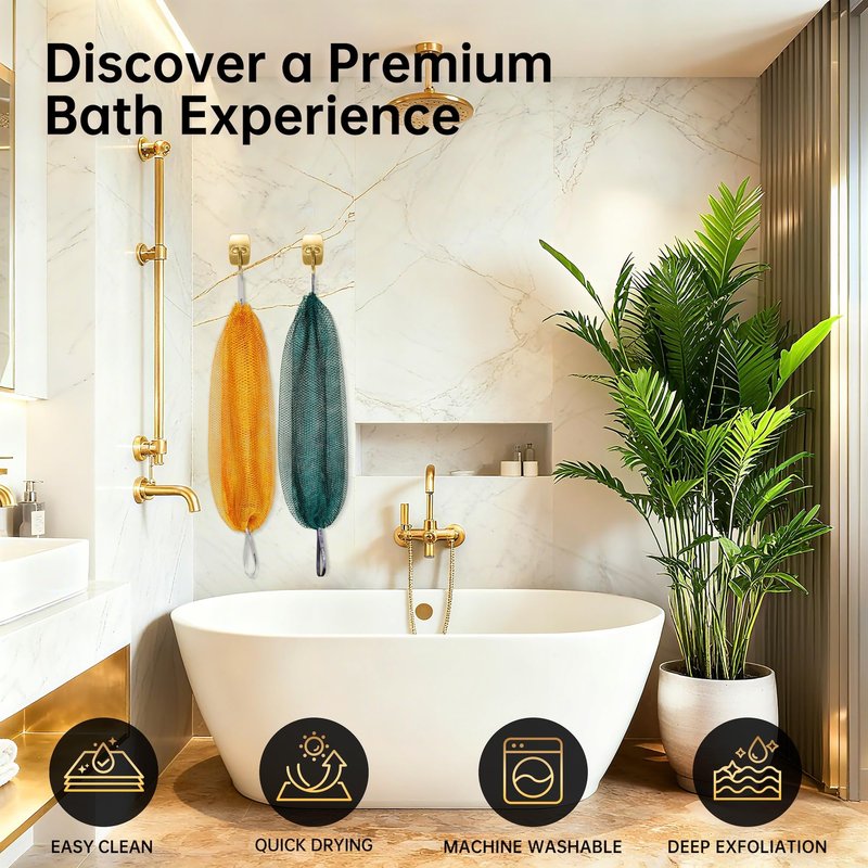 ARCH&M African Net Sponge 2 Pack – Authentic Exfoliating Bath & Shower Loofah Sponge, 53" Extra-Long Back and Body Scrubber for Women and Men, Gentle on Sensitive Skin, Everyday Body Care Spa Gift Set