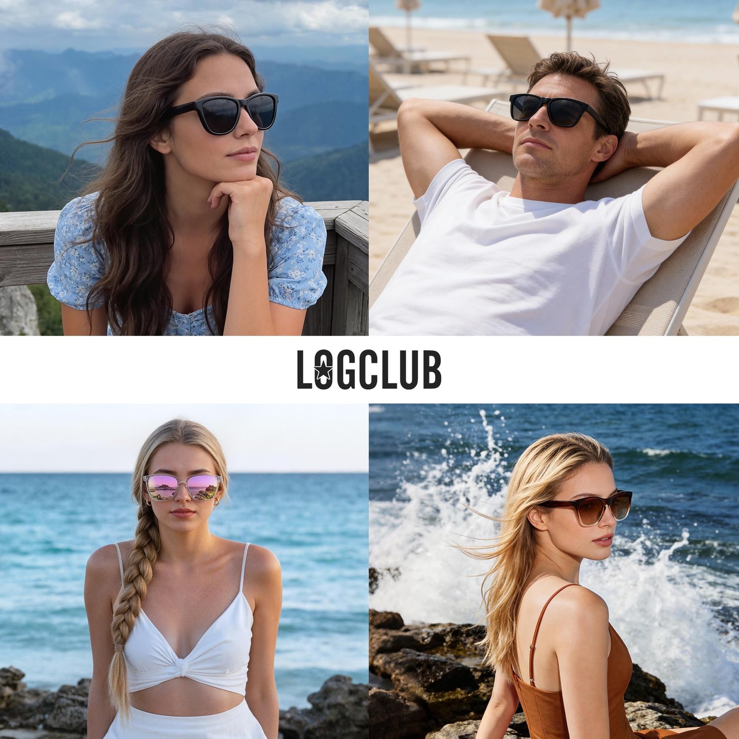 logclub Polarized Sunglasses Womens Men - Classic Retro UV Protection Driving Sun Glasses (BlackG+ChaTC+Pink)