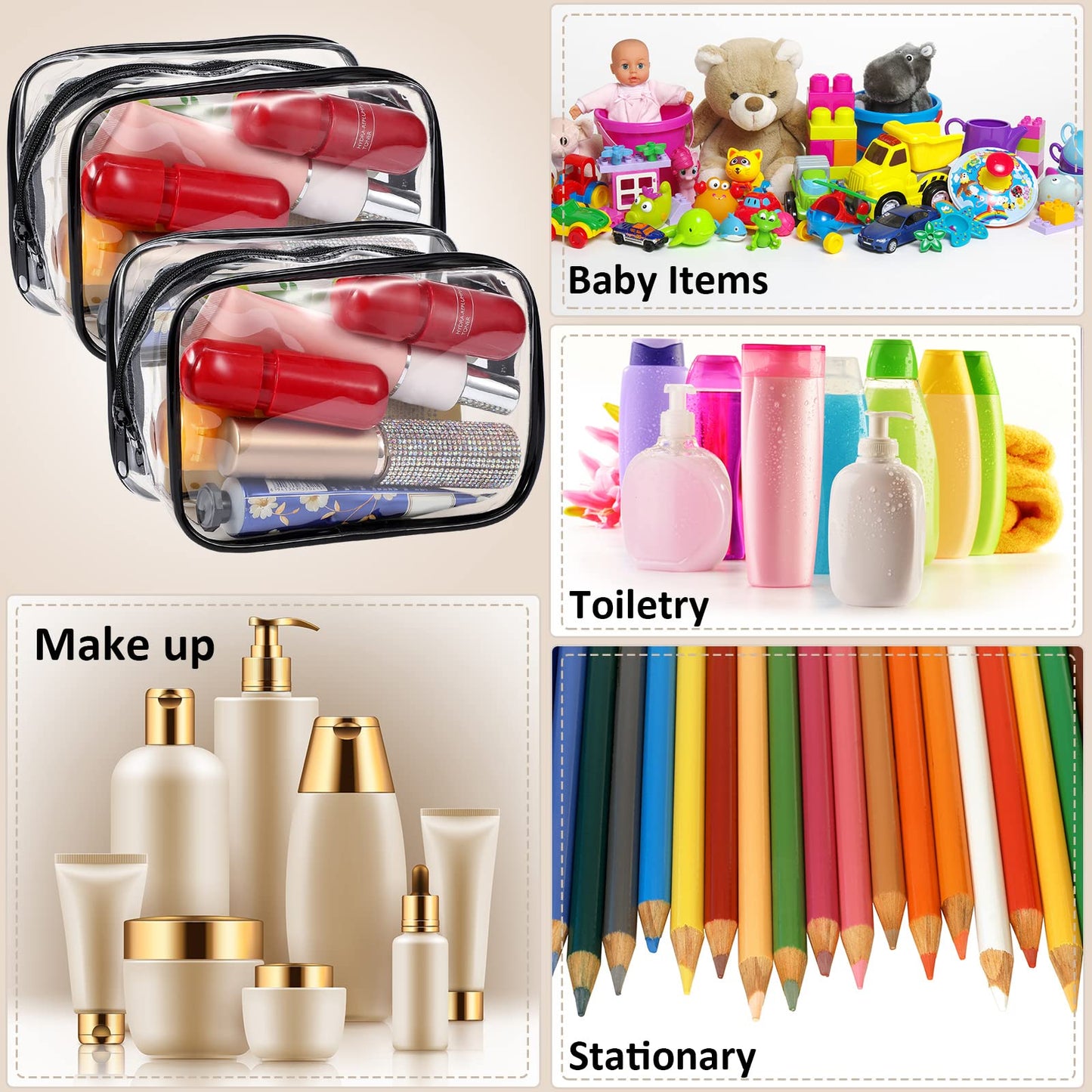 Weewooday 12 Pieces Clear Cosmetics Bag PVC Zippered Clear Toiletry Carry Pouch Cosmetic Makeup Bag Waterproof Makeup Vinyl Plastic Organizer Case for Vacation Bathroom(Black,Small)
