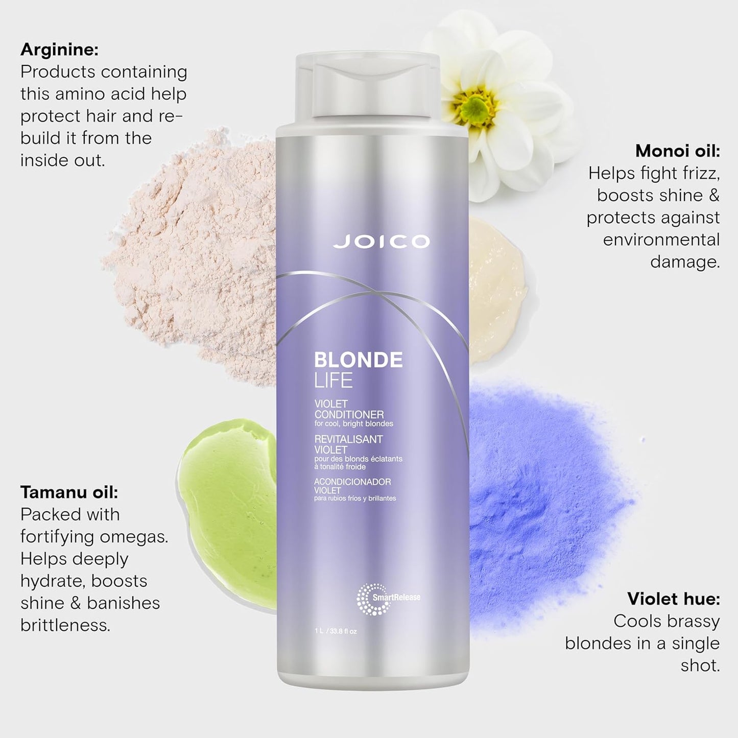 Joico Blonde Life Violet Conditioner | For Cool & Bright Blonde Hair | Neutralize Brassy Tones | Banish Yellow Tones | Boost Shine | Sulfate Free | With Monoi & Tamanu Oil