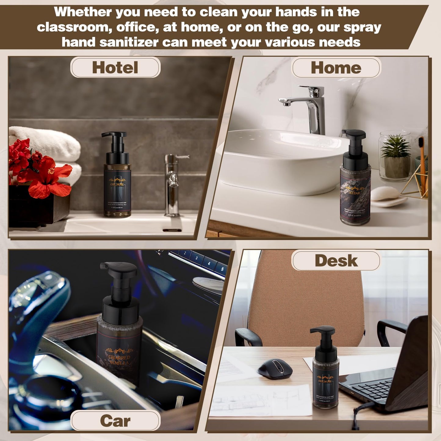 Swiffen 6 Pack Men's Foaming Hand Soap with Pump Care Moisturizing Liquid Gentle Foam Hand Wash Cedar, Sandalwood, Bay Rum, Cologne, Charred Vanilla, Vintage Oak for Kitchen or Bathroom