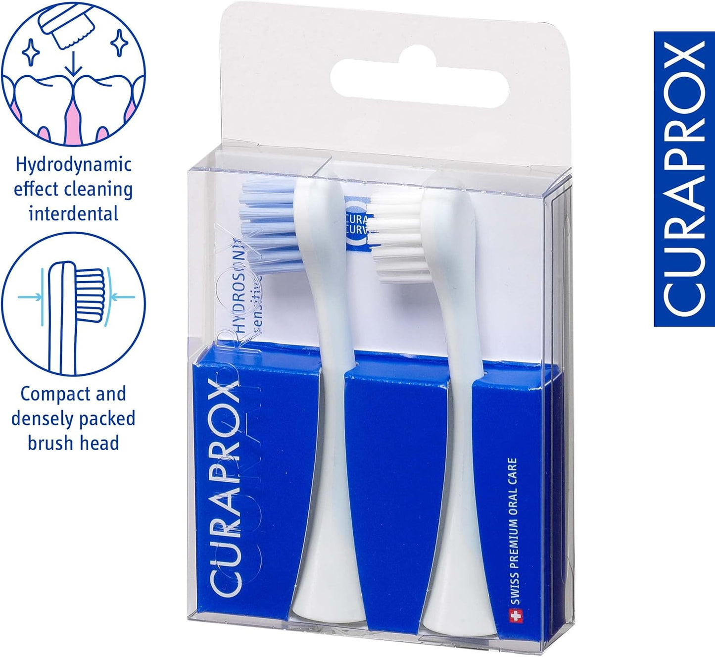 Curaprox Hydrosonic Brush Heads Sensitive Duo – for Gentle Gum Care & Daily Cleaning | Sonic Toothbrush Replacement Heads, 2-Pack | Swiss Made