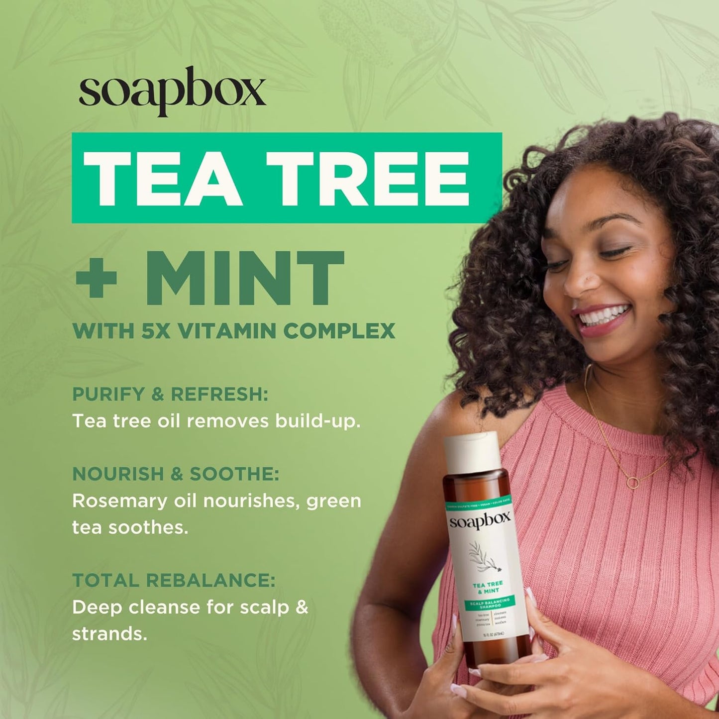 Soapbox Shampoo, Vegan & Cruelty Free Hydrating Shampoo with Tea Tree with Shea Butter, Color Safe, Paraben and Harsh Sulfate Free All Natural Hair Cleanser, 16oz (Pack of 3)