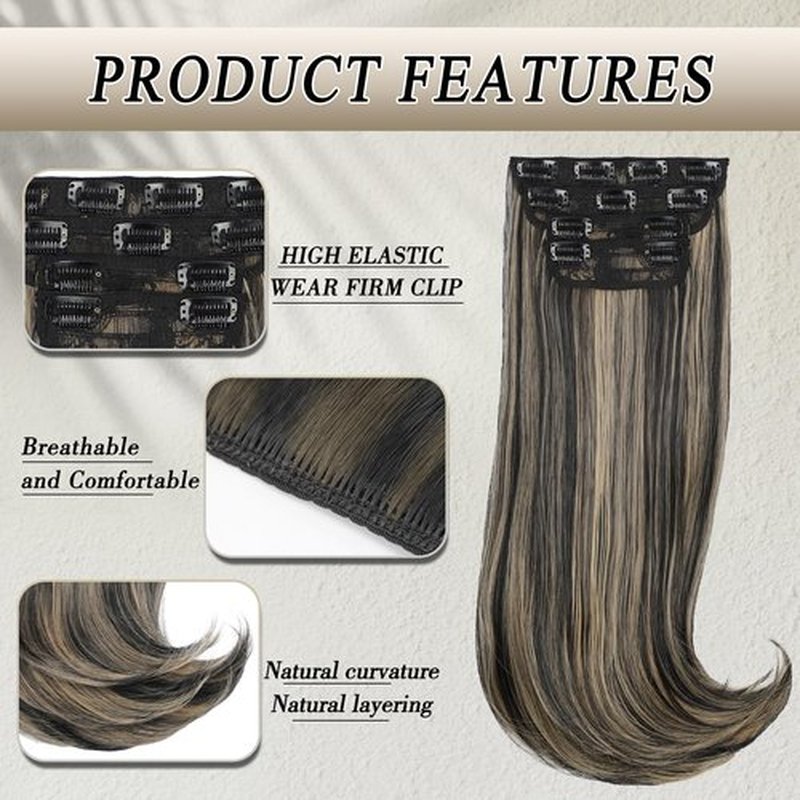 FREEMEIGE Black Mix Blonde Long Straight Hair Extensions Layered Hair Extensions Soft Synthetic Clip in Hair Extensions Hairpieces for Women(2/18)