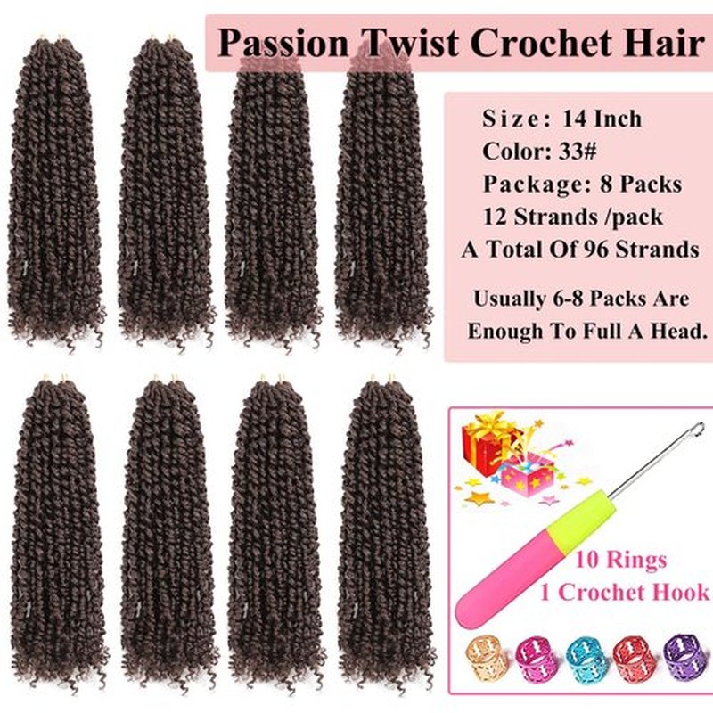 Alrence Passion Twist Crochet Hair 8 Packs Pre twisted Passion Twist Hair For Women Soft Bohe Pre-looped Crochet Braids (14 Inch (Pack of 8), 33#)
