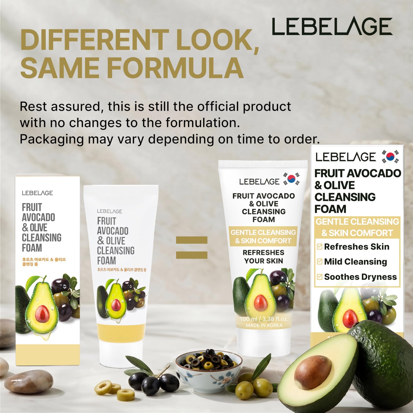 LEBELAGE Korean Avocado&Olive Facial Cleanser 3.38 oz | Cleansing Foam Face Wash | Low pH Gentle Hydrating Daily Facial Cleanser Sensitive Skin | Deep Cleansing Foaming Cleanser, Pore Care