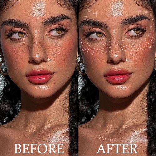 50 Assorted Glitter Freckles Face Tattoo, Glitter Freckles, Rose Glod Face Glitter Makeup Speckles, Glow Up Sparkle Makeup Patches - Cute Glitter Makeup Accessories for Halloween (Rose Glod)