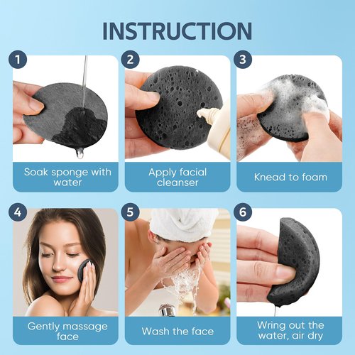 GAINWELL 50-Count Black Compressed Facial Sponges for Daily Facial Cleansing and Exfoliating, 100% Natural Cosmetic Spa Sponges for Makeup Remover, Reusable