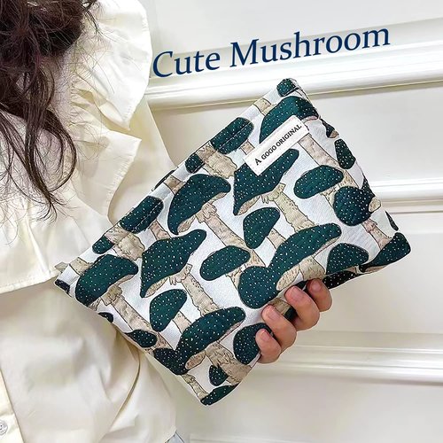 STARDW Cute Makeup Bag Cosmetic Bags for Women and Girls,Travel Makeup Bag Large Capacity Canvas Makeup Bag,Makeup Organizer Bag Zipper Pouch (Green Mushroom)