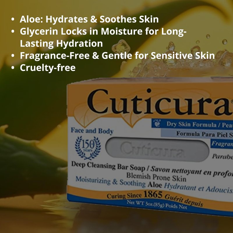 Cuticura Deep Cleansing Face and Body Soap, Dry Skin Formula – Deep Cleansing Bar Soap for Blemish-Prone Skin 3 oz (Pack of 6)