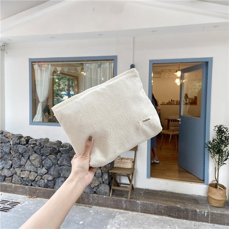 Cosmetic Bags for Women - Corduroy Cosmetic Bag Aesthetic Women Handbags Purses Smile Dots Makeup Organizer Storage Makeup Bag Girls Case Bags (Pure Milky white)
