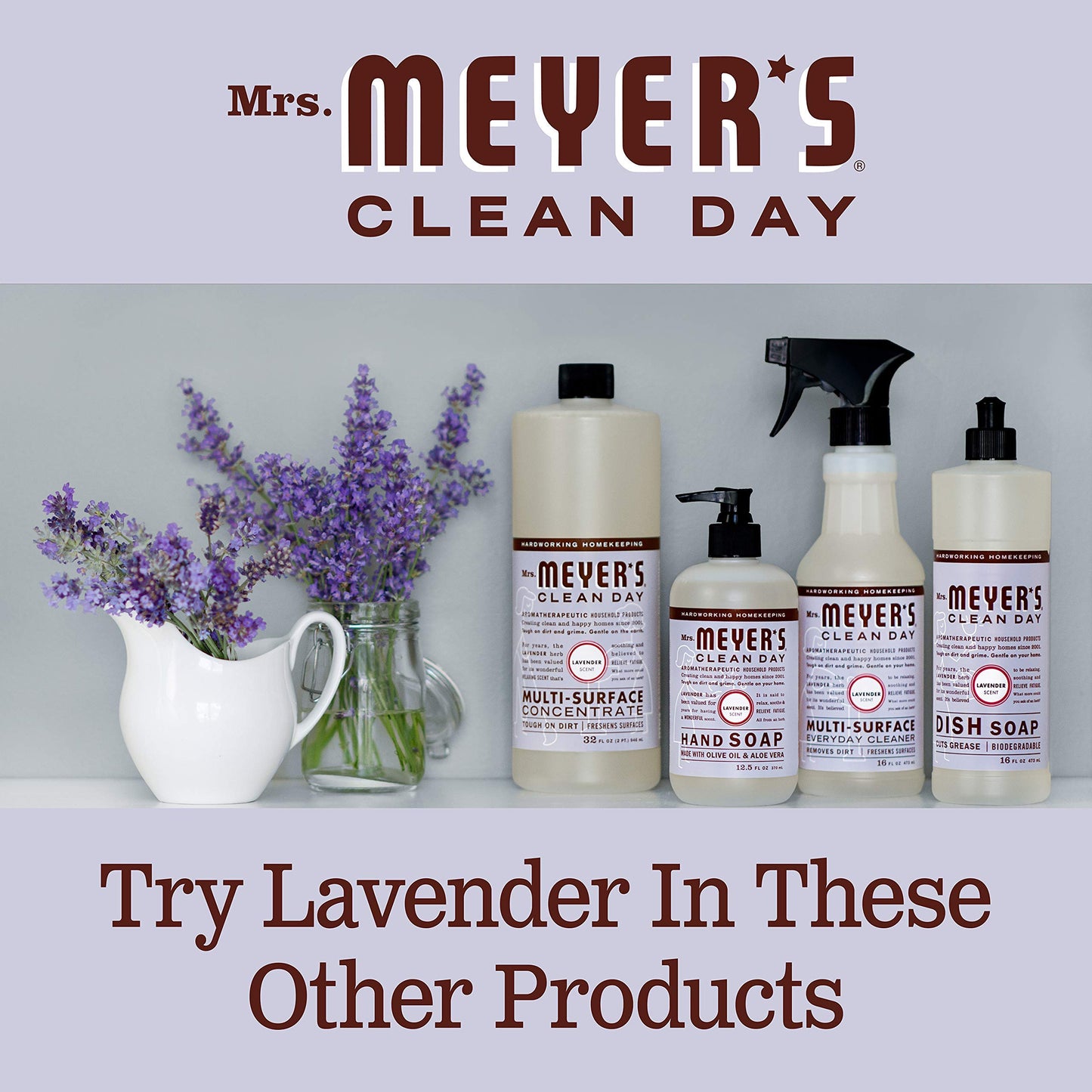 Mrs. MEYER'S Clean Day Liquid Hand Soap Refill, Lavender, 33 Fl Oz (Pack of 6)