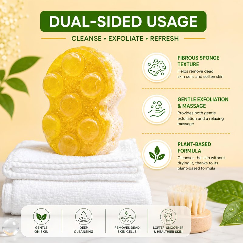 SpongeArt Skin Smoothing Sponge Soap Bar – Exfoliating Massage Soap with Textured Fiber Surface – Moisturizing Body Cleanser – 3.5 oz (Bromelain & Caffeine)