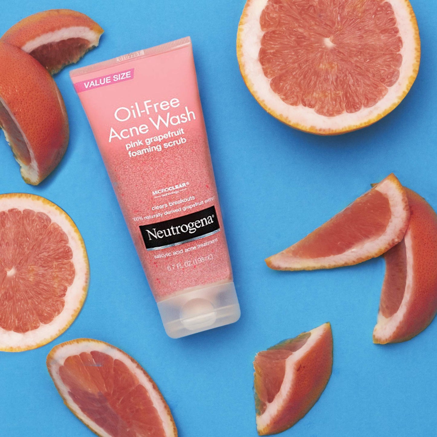 Neutrogena Oil Free Pink Grapefruit Acne Face Wash with Vitamin C, Salicylic Acid Acne Treatment Medicine, Gentle Foaming Vitamin C Facial Scrub to Treat and Prevent Breakouts, 4.2 fl. oz