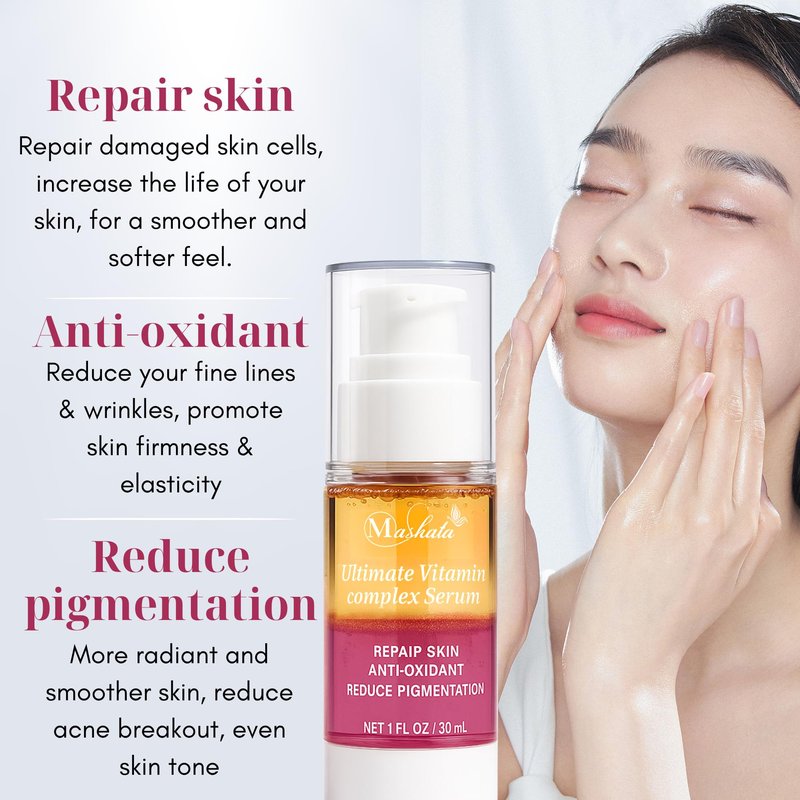 Mashata Ultimate Vitamin C Face Serum, 1 Fl Oz - 20% Vitamin C + Niacinamide + Vitamin E - Brightening Anti-Wrinkle Firming Serum for Face, Acne Marks and Hyperpigmentation