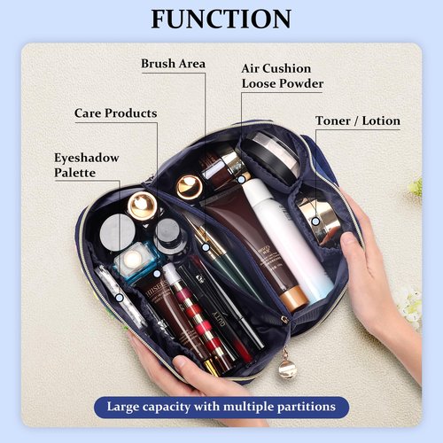LONEDREAM Stoney Clover Preppy Makeup Bag, Large Capacity Travel Cosmetic Bag, Chenille Letter Open Flat Nylon Stuff Makeup Bag, Preppy Patch Better Belt Everything Makeup Bag, Blue