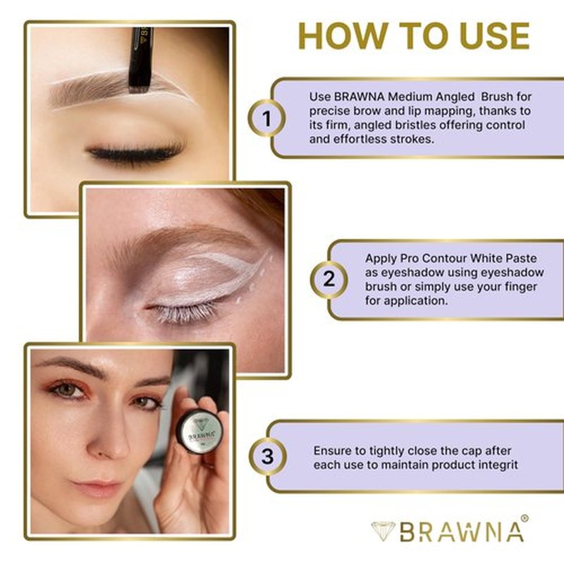 Brawna Pro Contour White Mapping Paste for Brow and Lip Measuring - White Concealer for PMU, Eyebrow Henna, Lamination, Tint