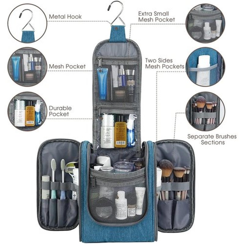 Narwey Small Hanging Travel Toiletry Bag Cosmetic Make up Organizer for Women and Men (Medium, Navy Blue)