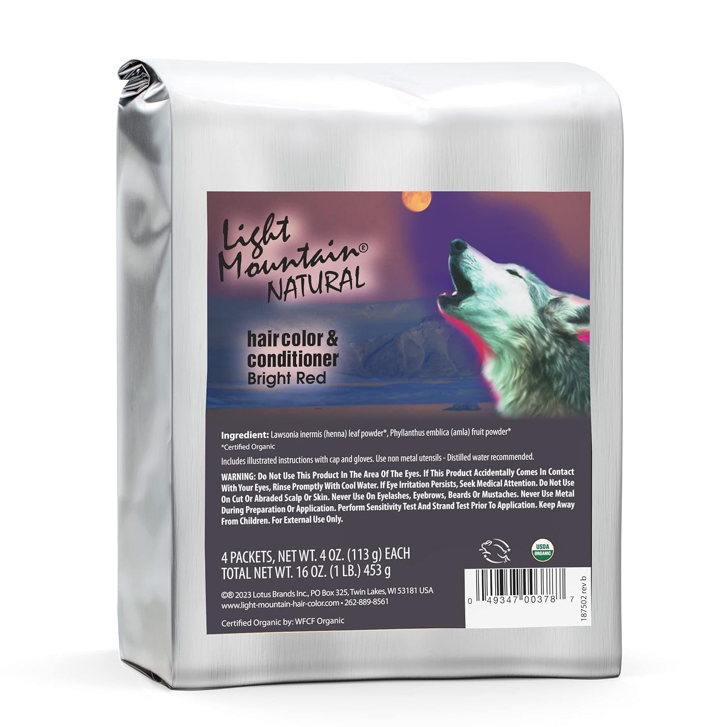 Light Mountain Henna Hair Color & Conditioner – Red Hair Dye, Organic Henna Leaf Powder and Botanicals, Chemical-Free, Semi-Permanent Hair Color + 4 Hair Clips
